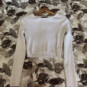 ribbed cropped raw hemmed white sweater